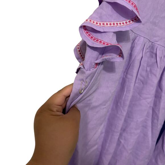 J. Marie NWOT Purple Pink Linen Blend Embroidered Floral Ruffle Top Size Small - Picture 4 of 5